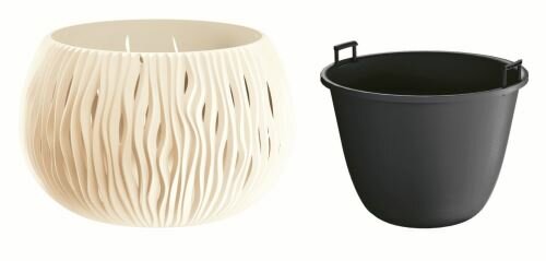 Doniczka z wkładem SANDY BOWL kremowa 37cm
